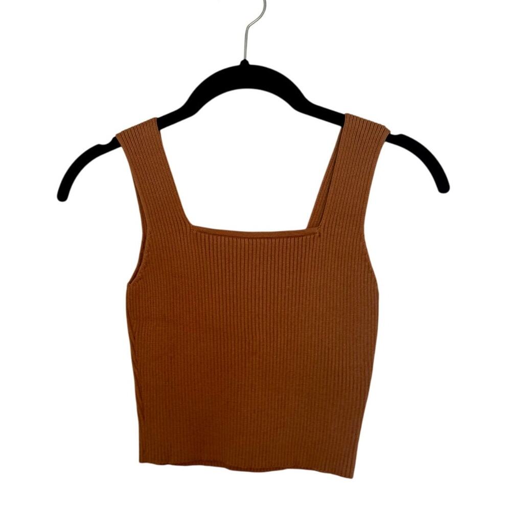 Womens Tank Top Cropped Ribbed Knit Square Neck Minimalist Y2K Sleeveless Size S